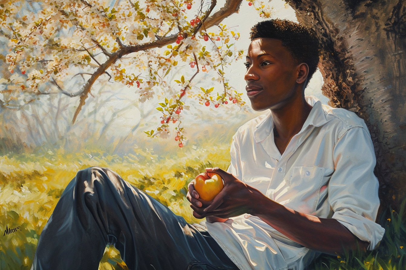 JM | Young Man Under Tree, Eating Apple - No. 1