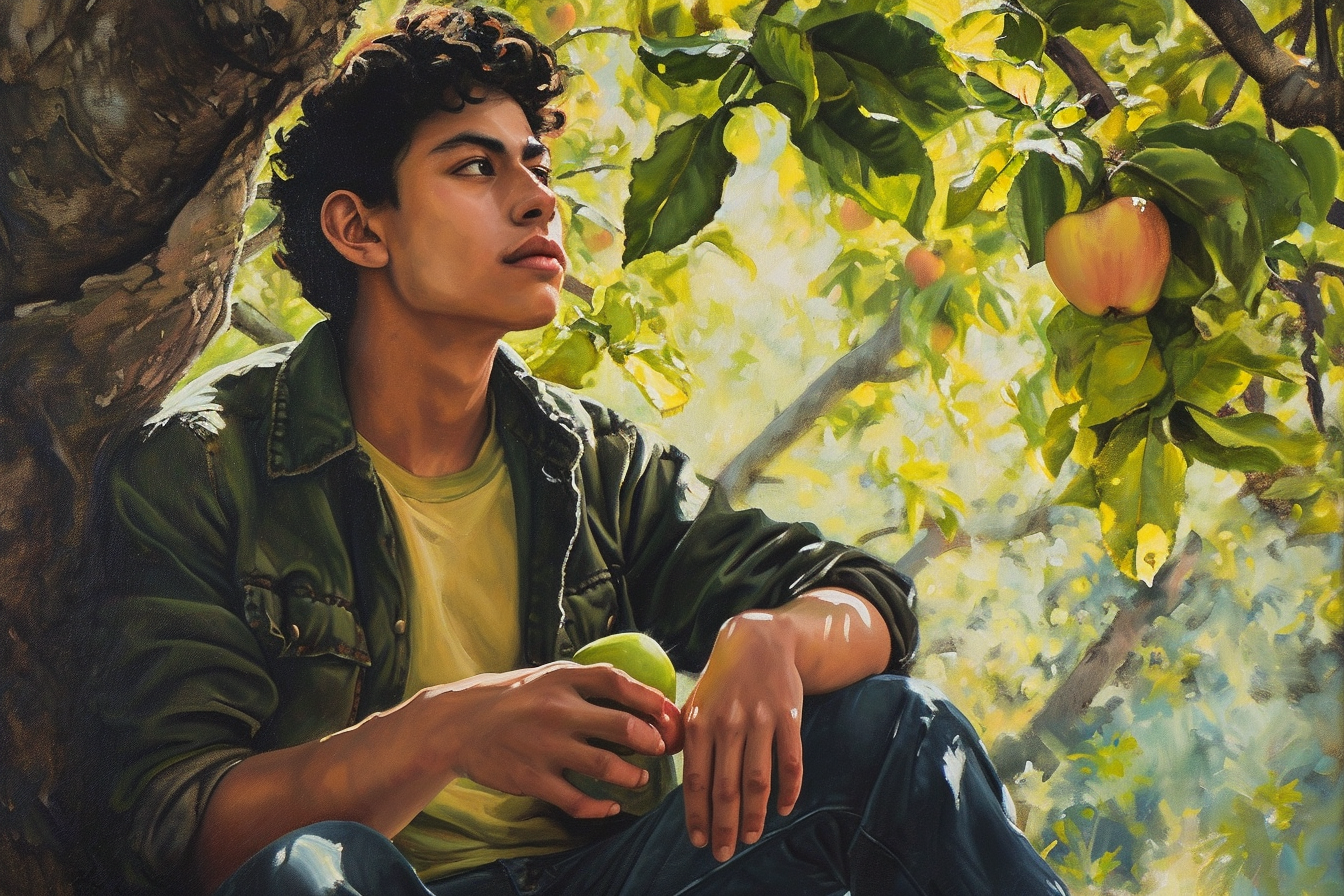 JM | Young Man Under Tree, Eating Apple - No. 4
