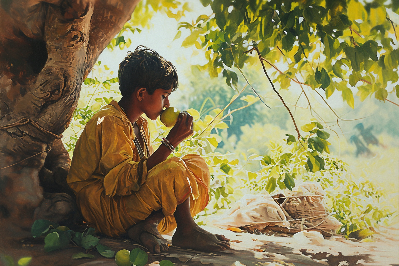 JM | Young Man Under Tree, Eating Apple - No. 8